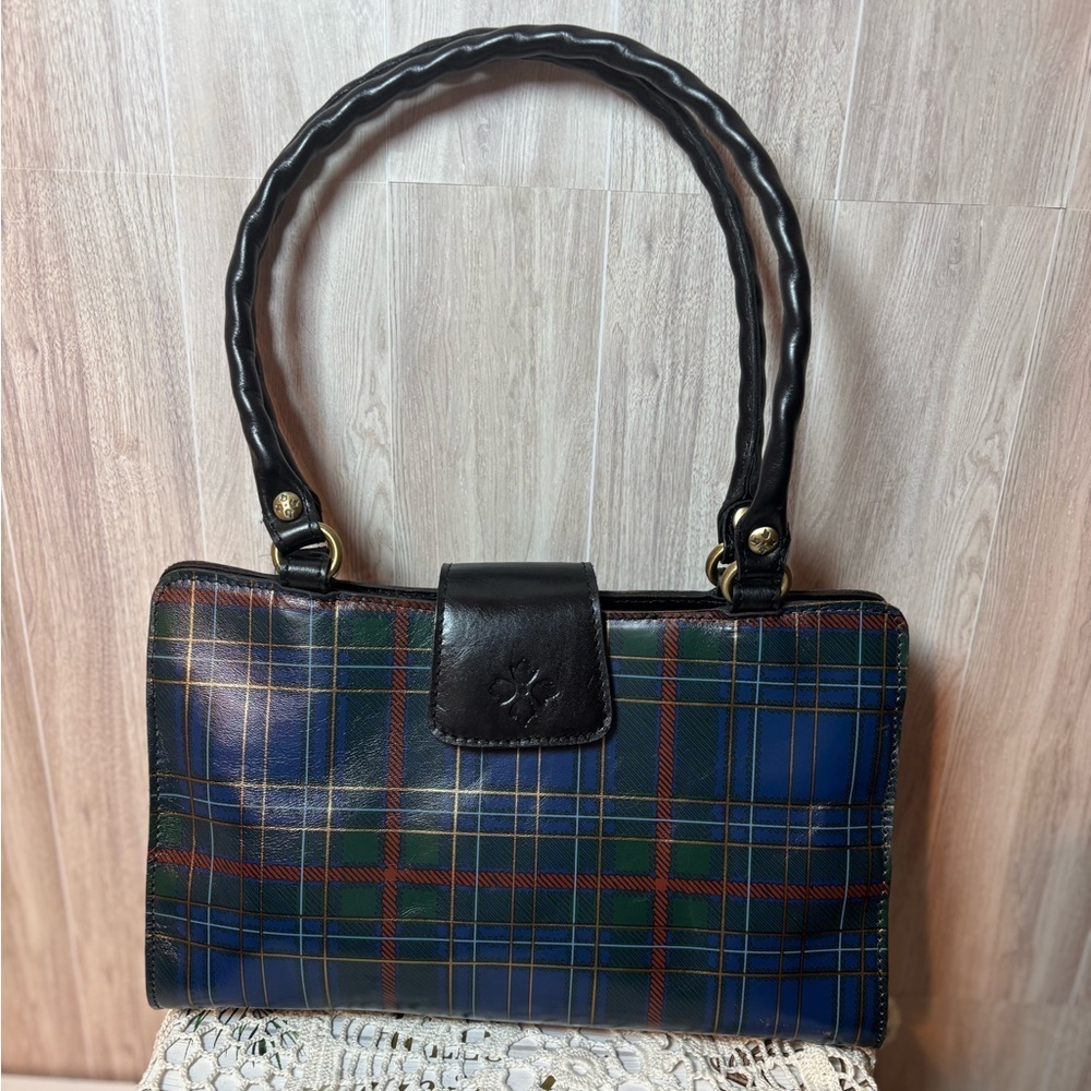 Patricia Nash Tartan Rienzo Satche Plaid Leather Shoulder Bag with Black Accents